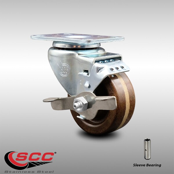 3 Inch SS High Temp Phenolic Swivel Top Plate Caster with Brake
